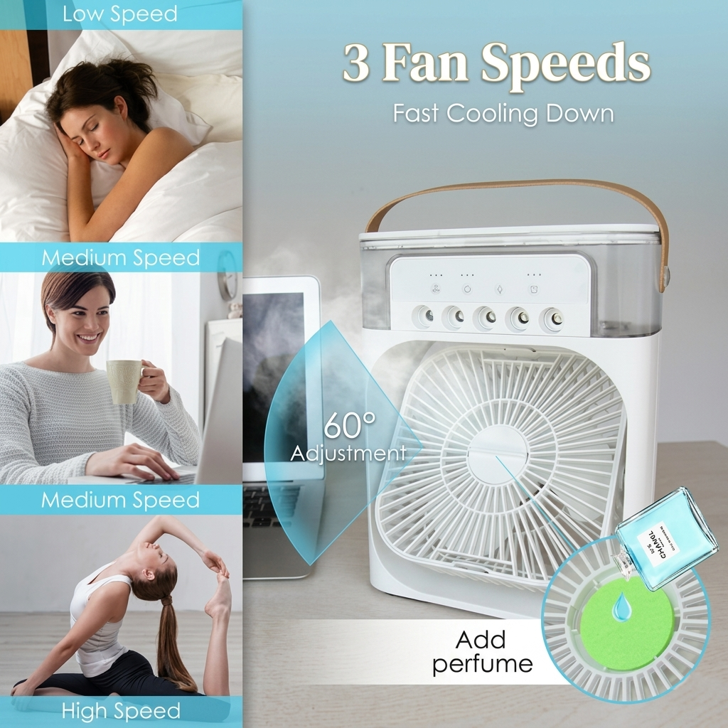 Portable Mini Cooler for Room Cooling with 7 Colors LED Light