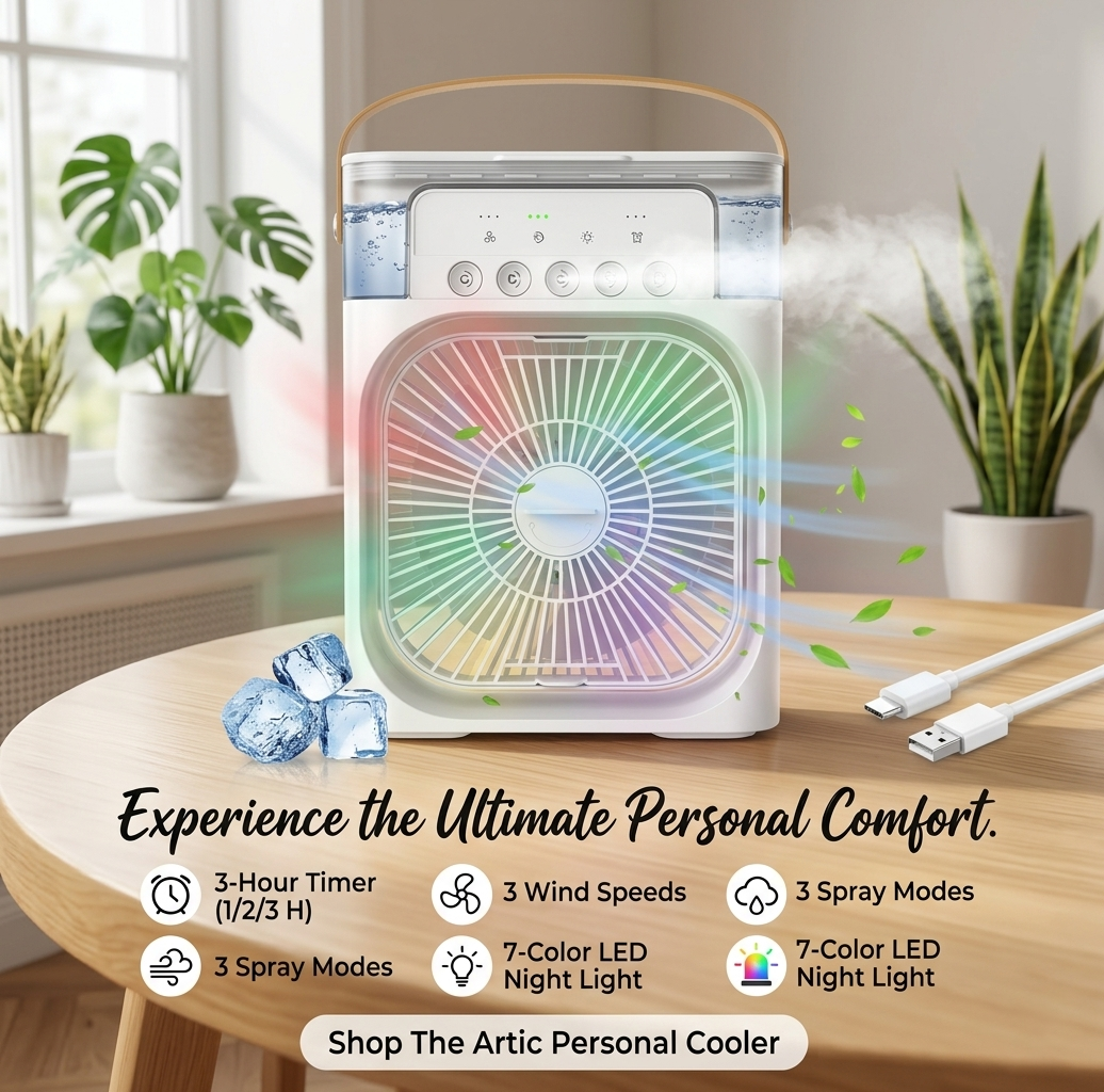 Portable Mini Cooler for Room Cooling with 7 Colors LED Light